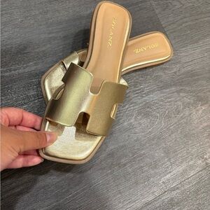 Gold Slide Sandals for Women
